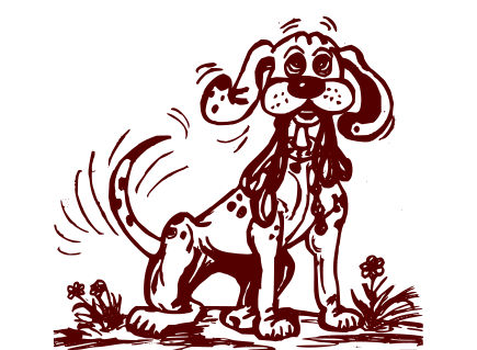 drawing of a dog waging his tail